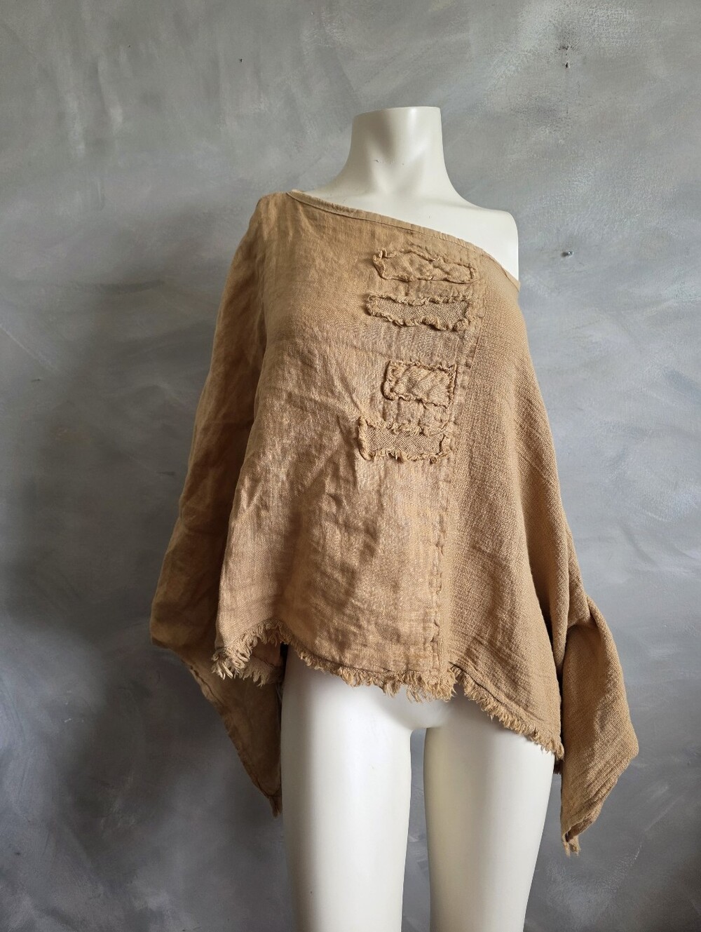 JS Millenium Women's Tan Crop Top Italy Casual Minimal Blouse Boxy Lagenlook